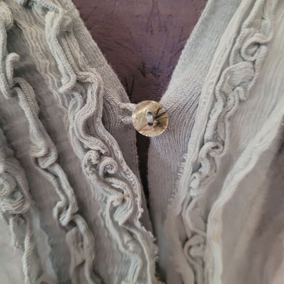 Moth Sage Green Button-Up Cardigan With Ruffle Trim & Tie Detail Womens S Cotton - Picture 3 of 8